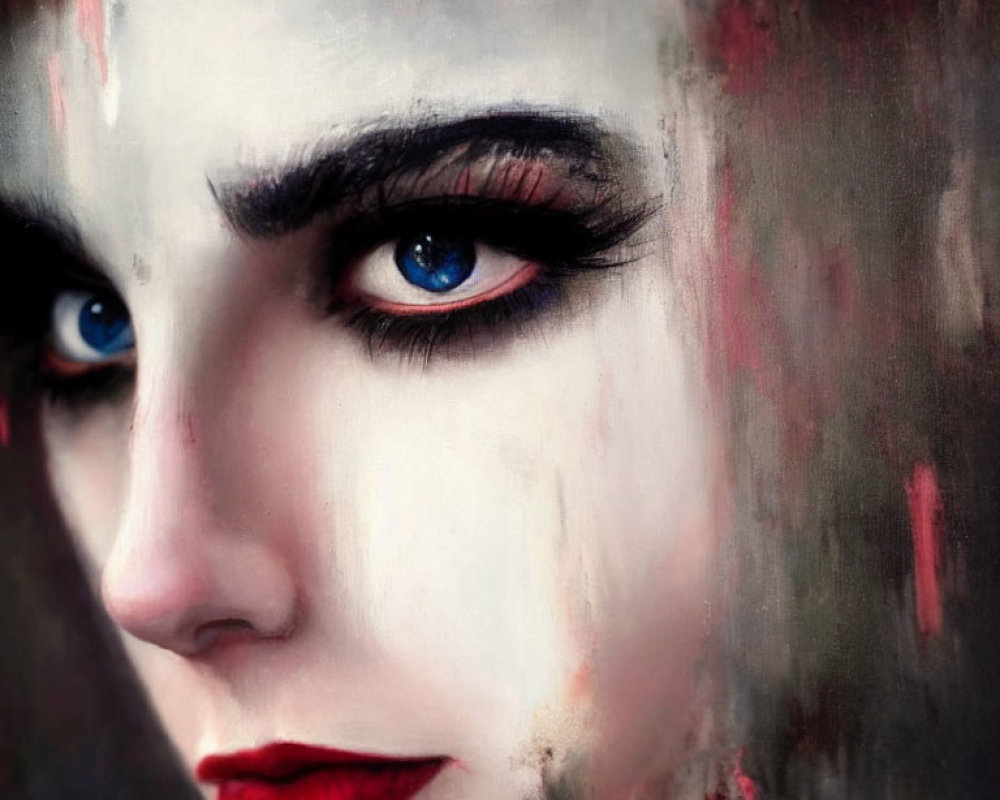 Close-Up Portrait of Person with Dramatic Makeup and Blurred Background