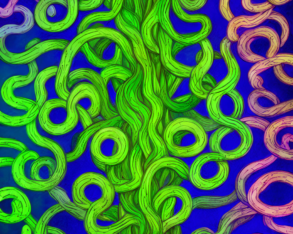 Colorful Abstract Art: Swirling Green, Purple, and Blue Patterns