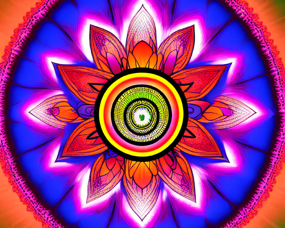 Colorful Digital Mandala with Symmetrical Pattern and Eye Motif