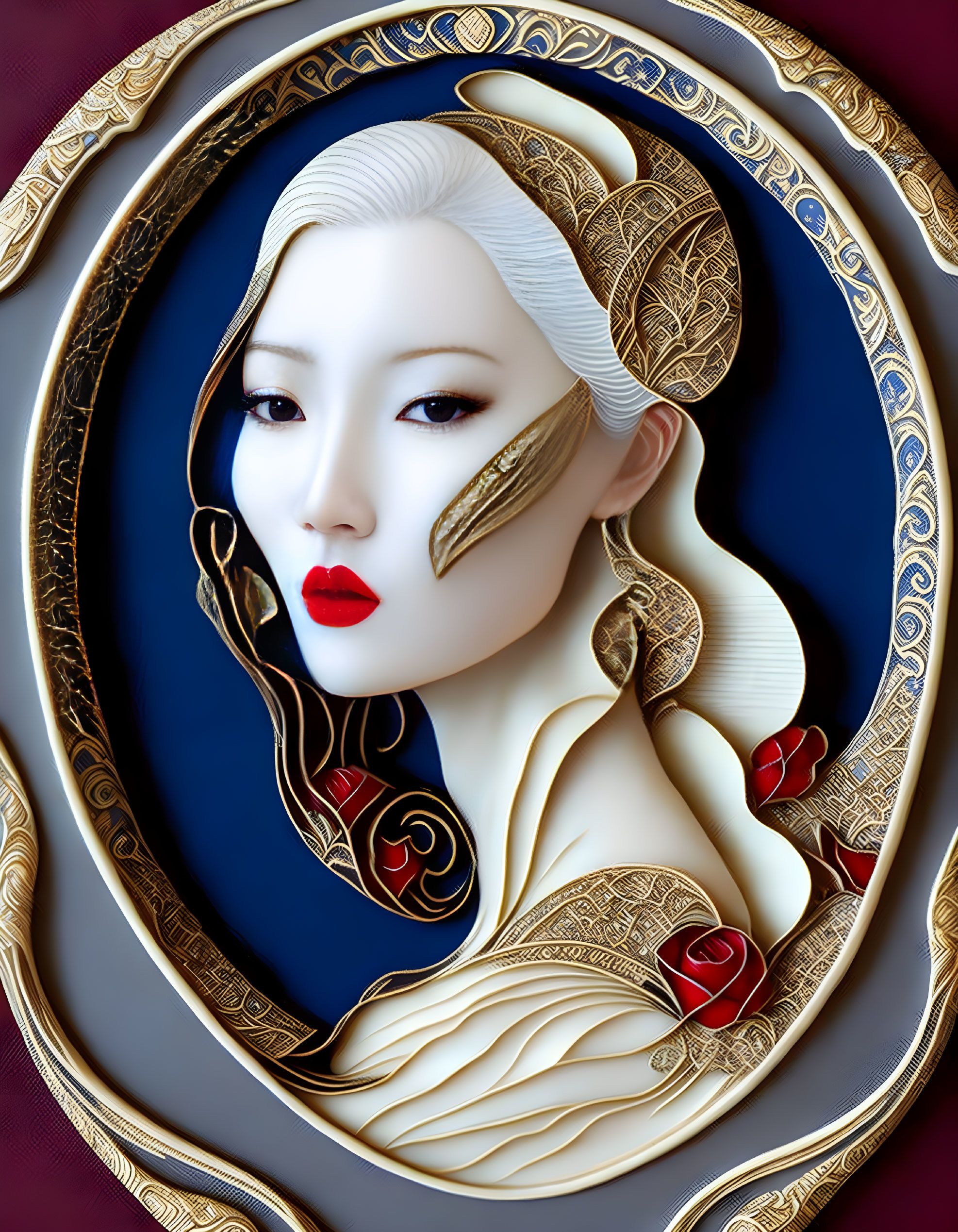 Elegantly painted Scrimshaw ivory art 