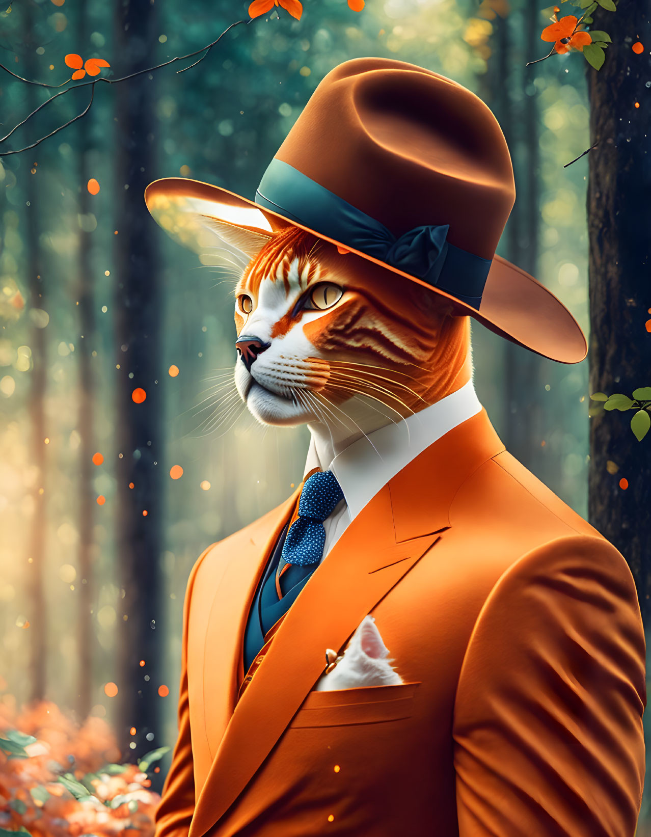 Orange Tabby Cat completely dressed as a gentleman
