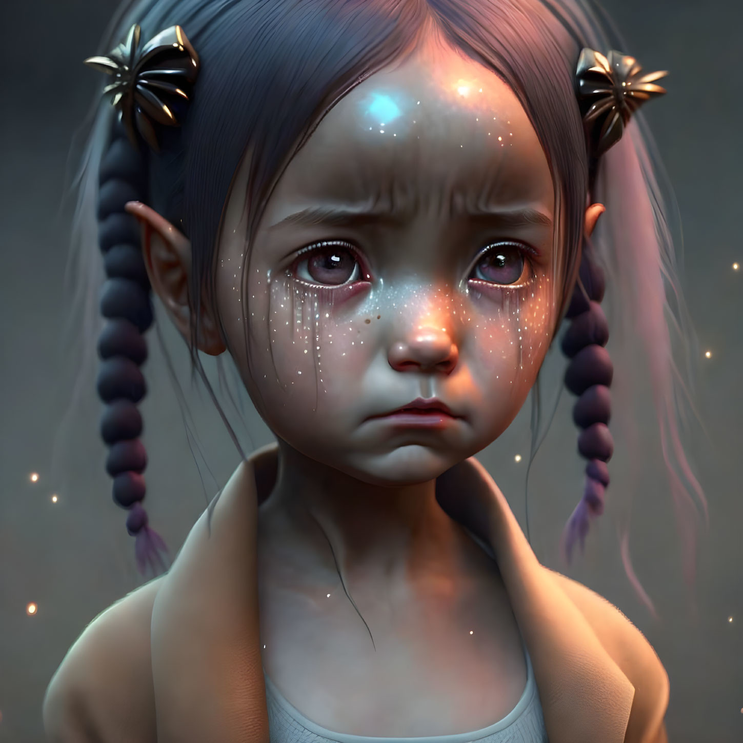 Sad little alien girl