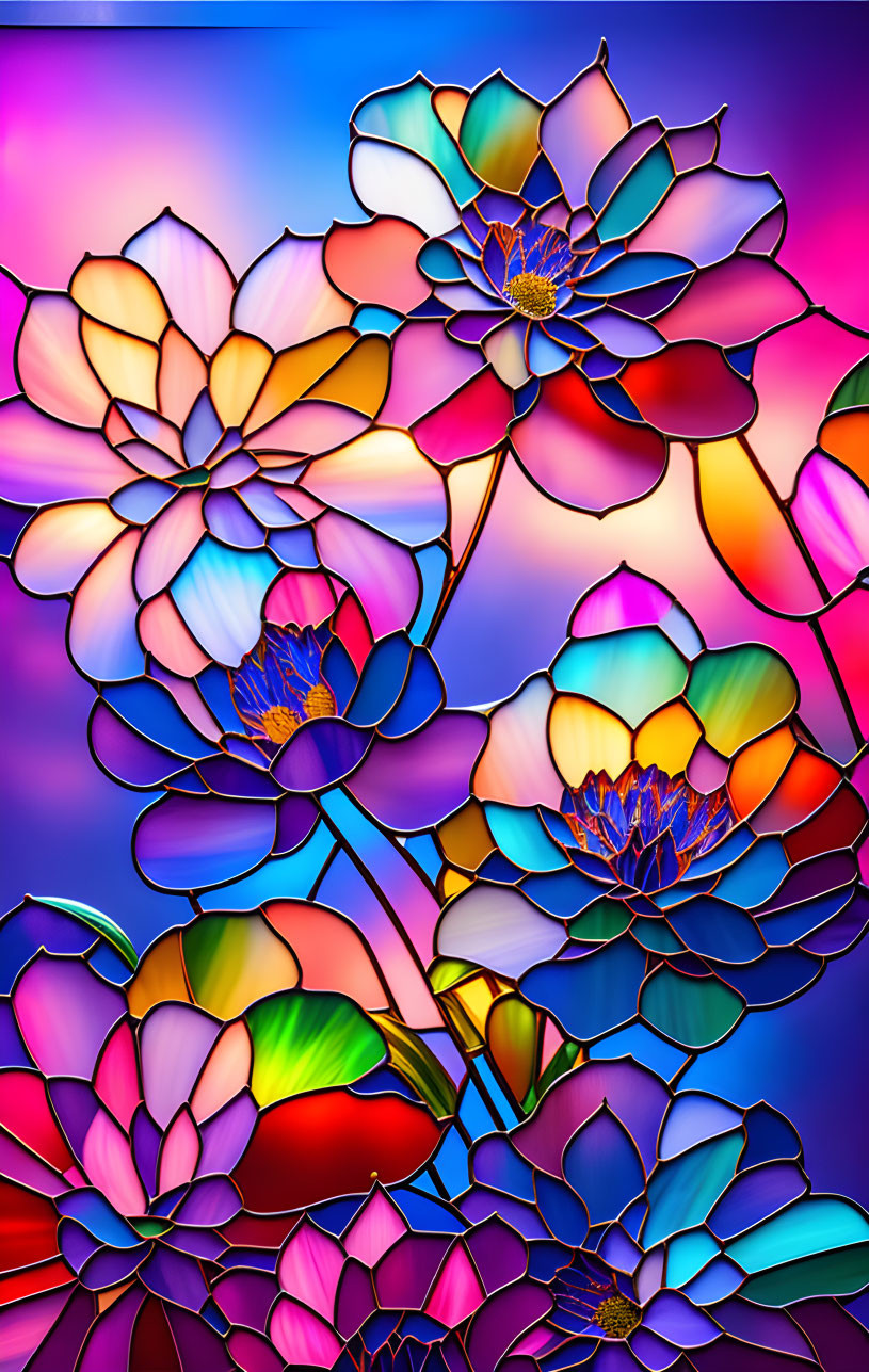 Stained glass rainbow flowers
