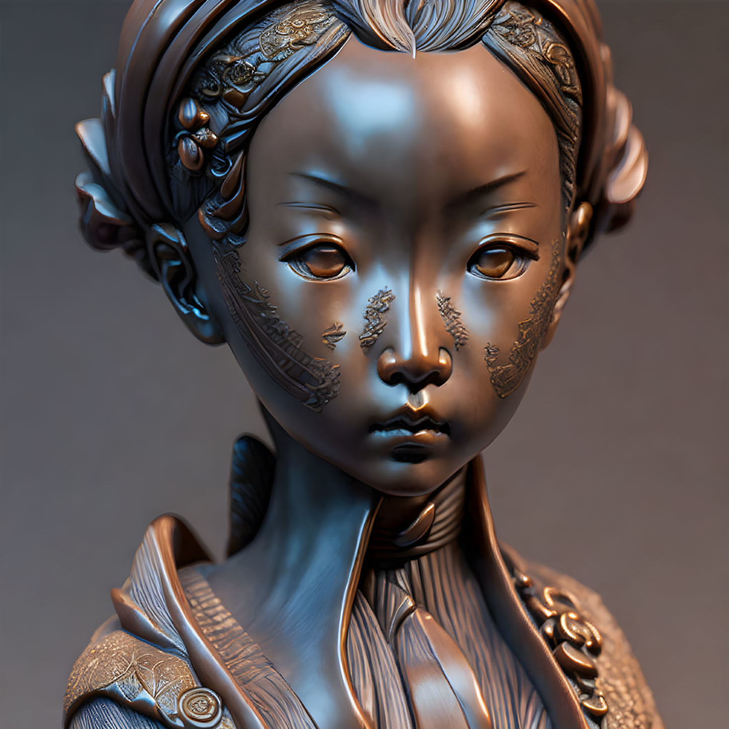 Gray alien girl as a Netsuke Sculpture