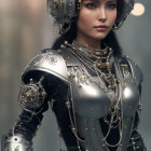 Detailed Futuristic Armor Woman in Serious Pose