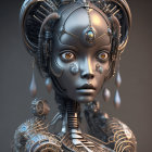Colorful Futuristic Female Robot Portrait with Ornate Headgear