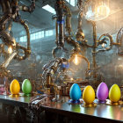 Vibrant Easter Eggs on Conveyor Belt in Robotic Factory