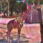 Giraffe in Pink Abstract Forest with Sunlight Filtering