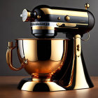 Black and Gold Kitchen Stand Mixer on Wooden Table