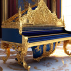 Luxurious Gold and Blue Grand Piano in Opulent Room