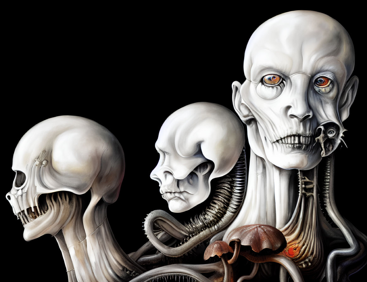 Skull to Futuristic Humanoid Head Evolution with Mechanical Elements