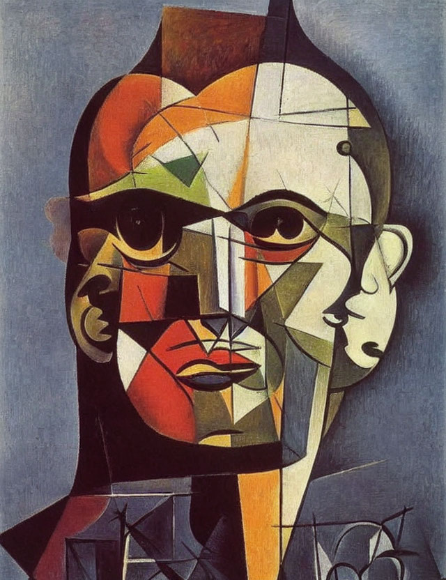 Colorful Cubist Portrait with Fragmented Geometric Shapes