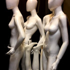 Detailed humanoid figures with elongated heads and large eyes on dark background