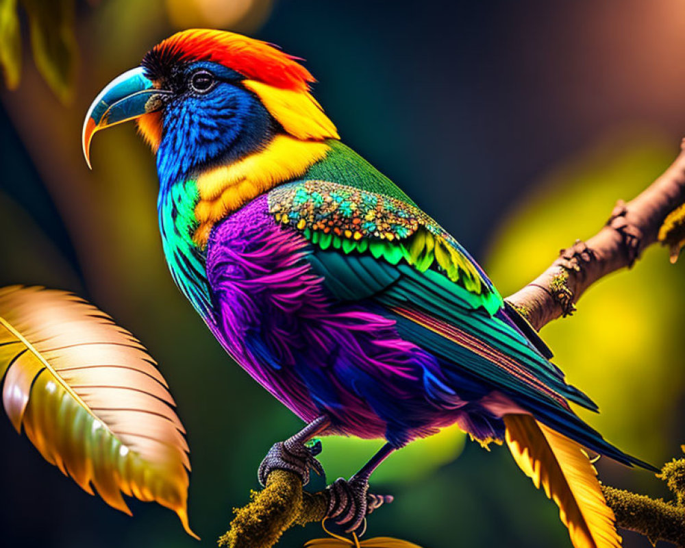 Colorful Rainbow Bird Perched on Branch in Sunlight