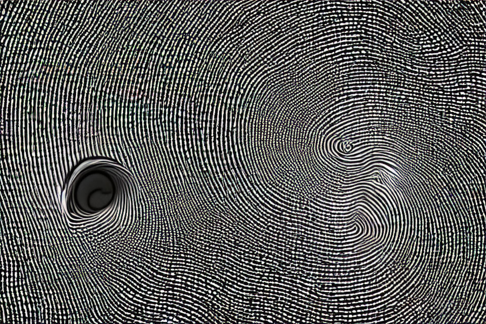Monochrome moiré pattern with swirling distortion for optical illusion