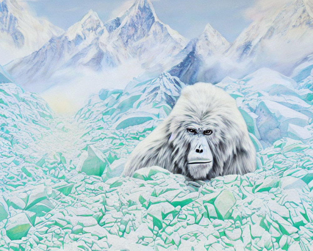 Solemn Yeti in Snowy Mountain Landscape