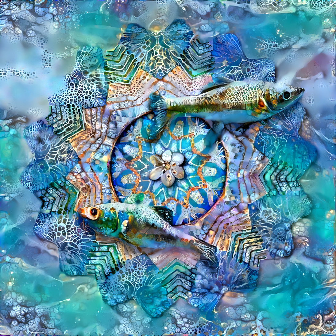 Collage Over Own Mandala. Fish by Text2D