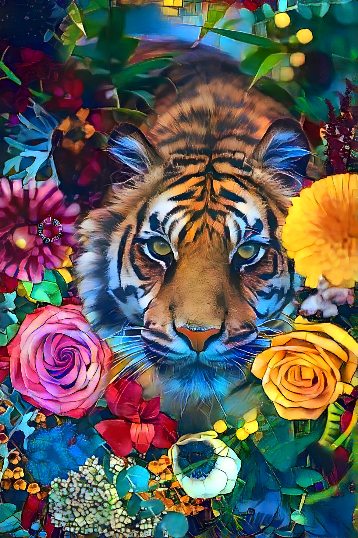 Tiger In Flowers