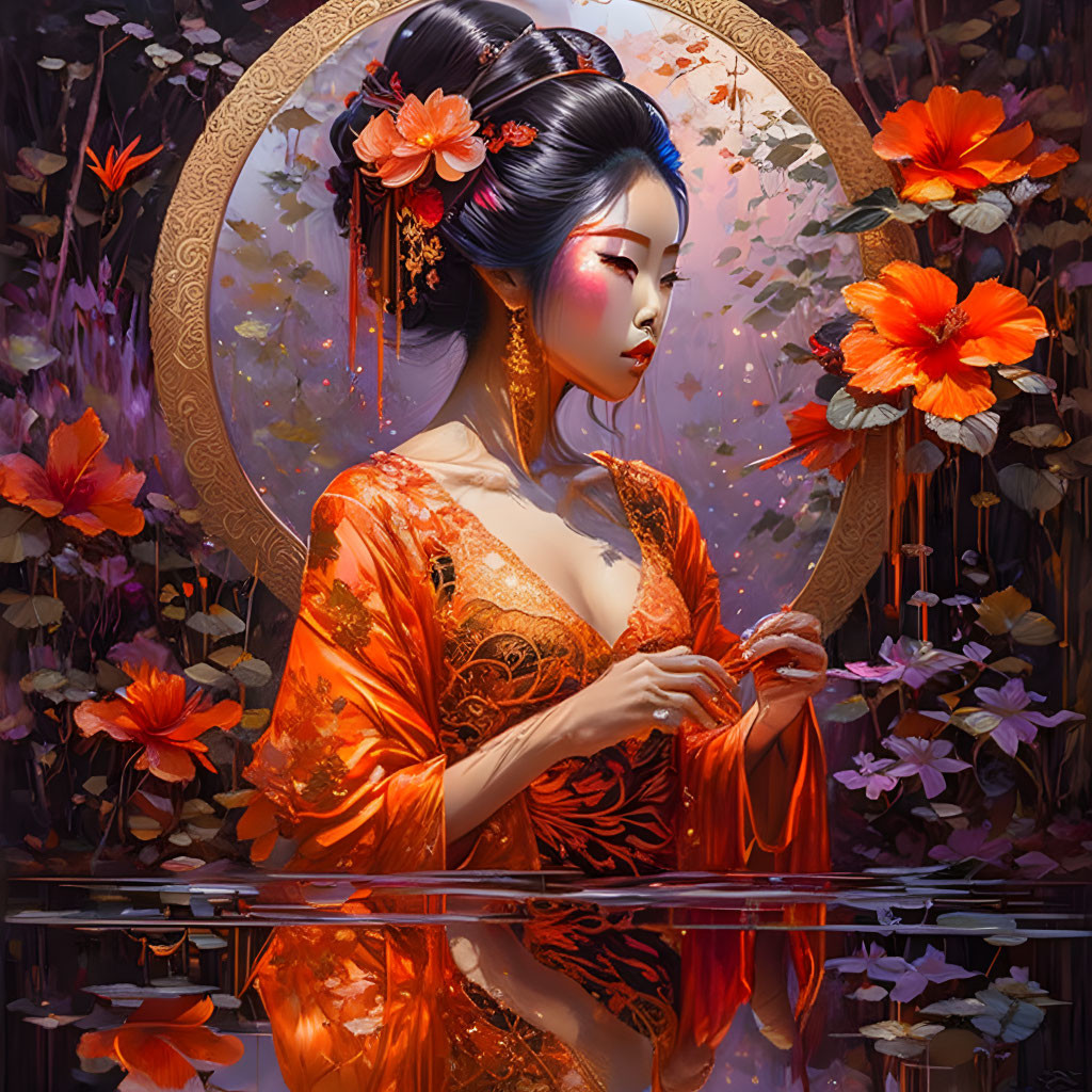 Geisha Wading In The Water