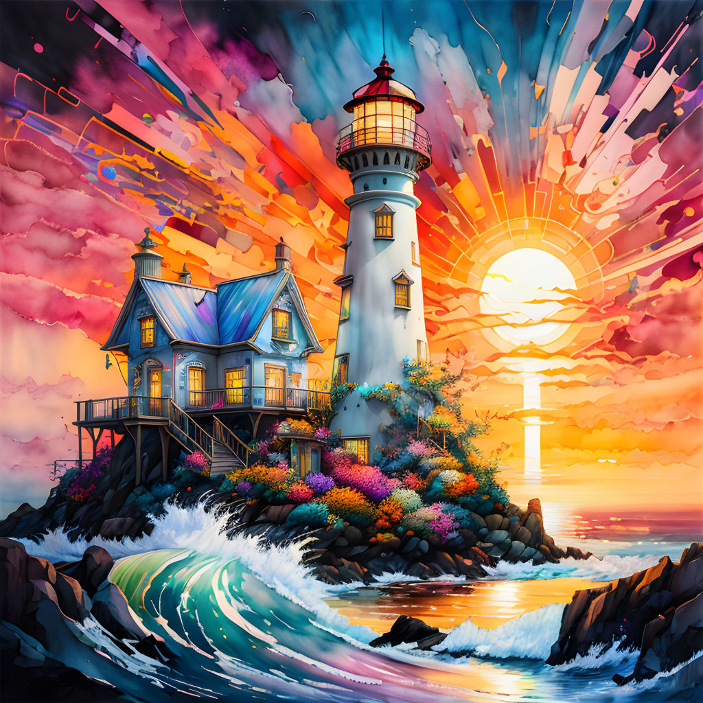 Fantasy Sunset Lighthouse