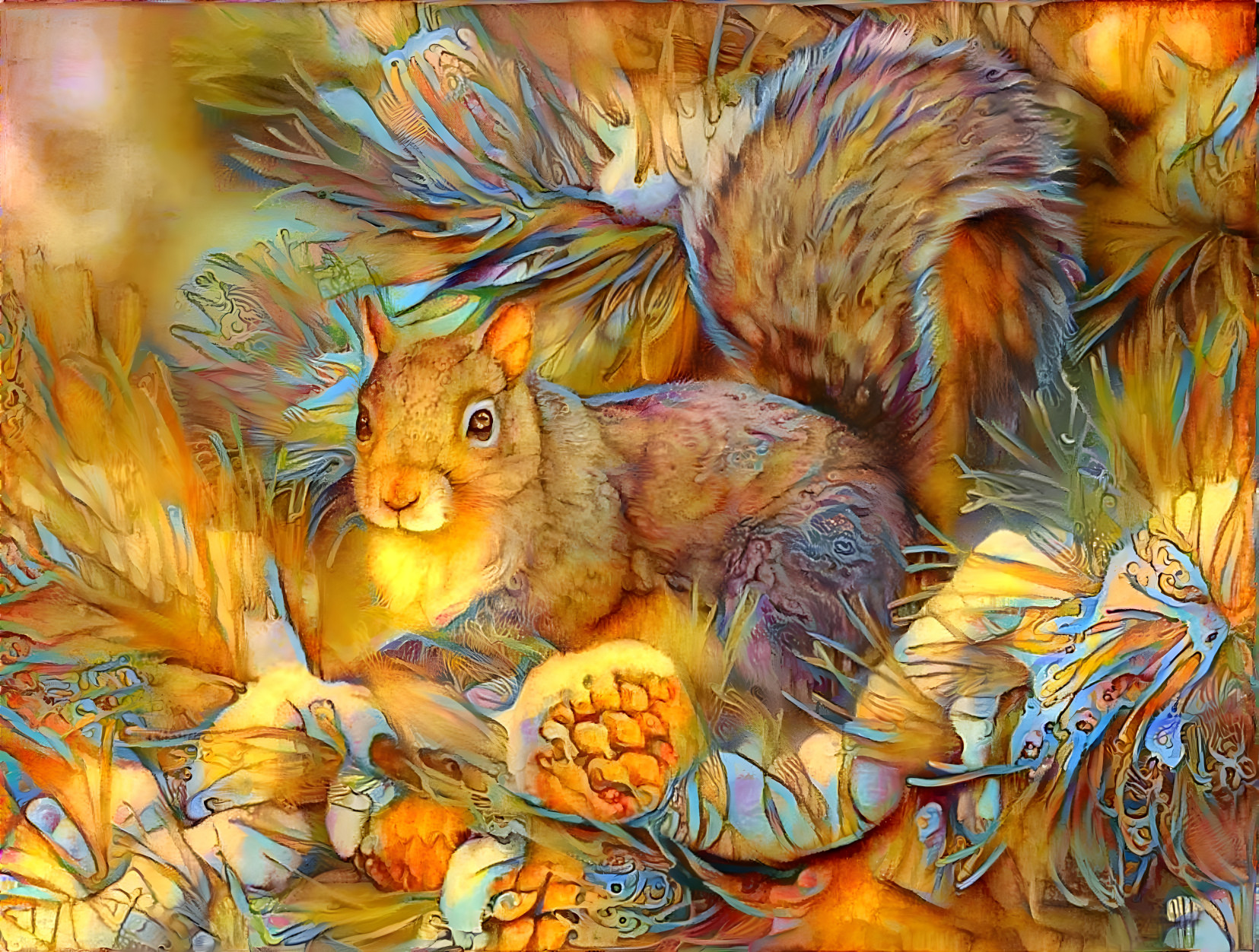Squirrel In The Pinecones