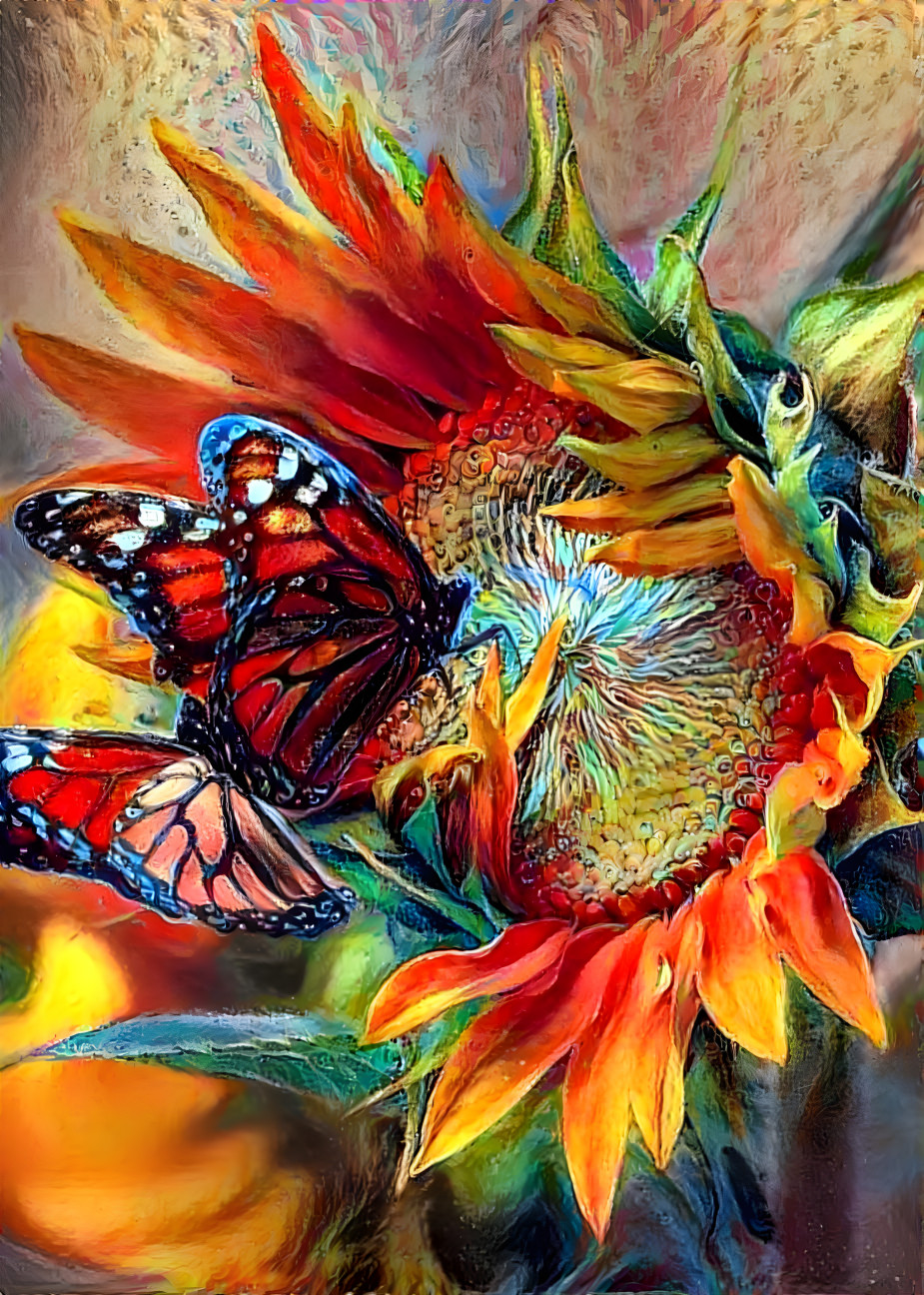 Butterflies Seeking A Sunflower