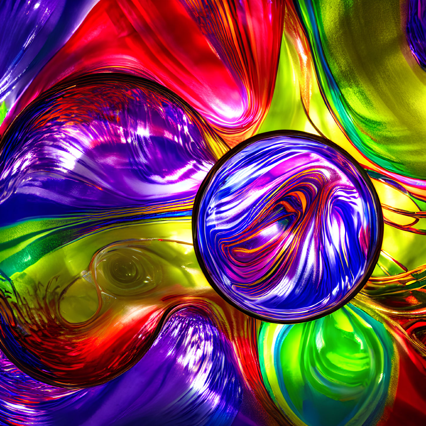 Colorful Abstract Art with Swirling Patterns in Glossy Texture