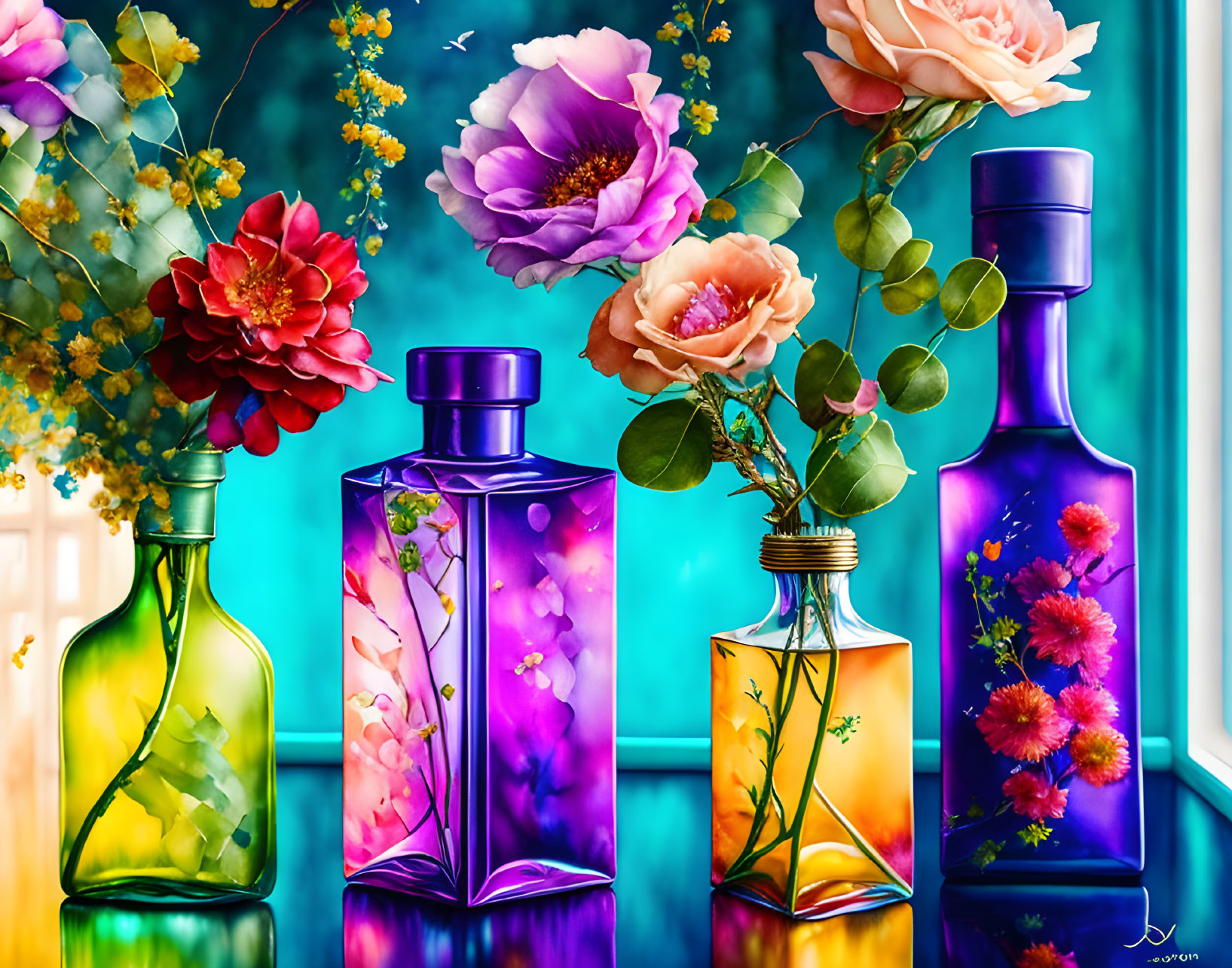 Bottles And Flowers