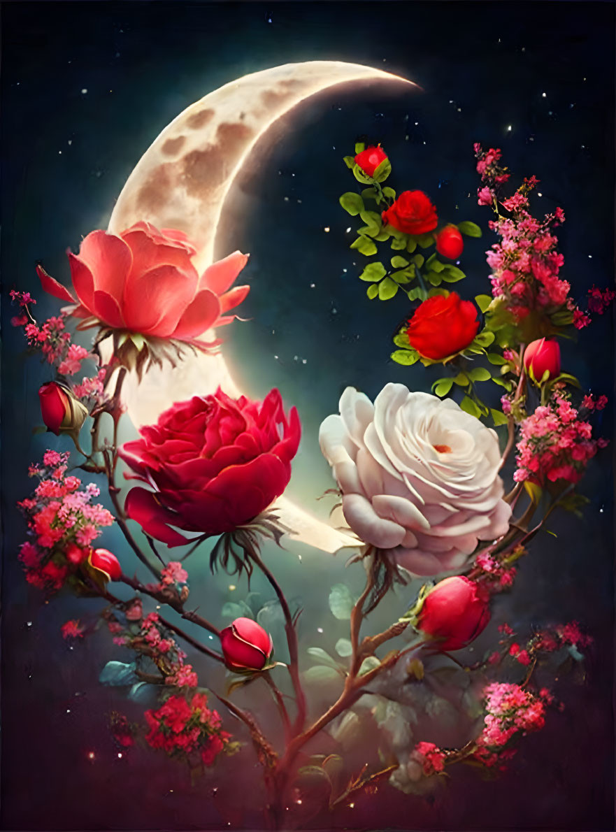 Crescent Moon & Roses