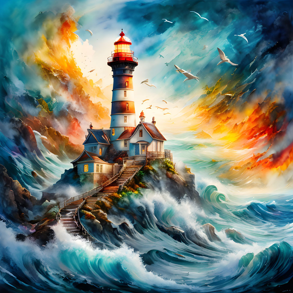 Chaotic Oceanscape Lighthouse