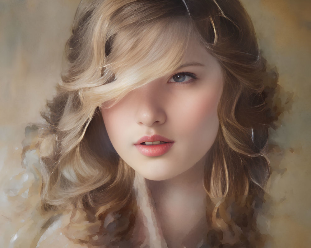 Blonde Woman Portrait with Soft Focus and Impressionistic Background