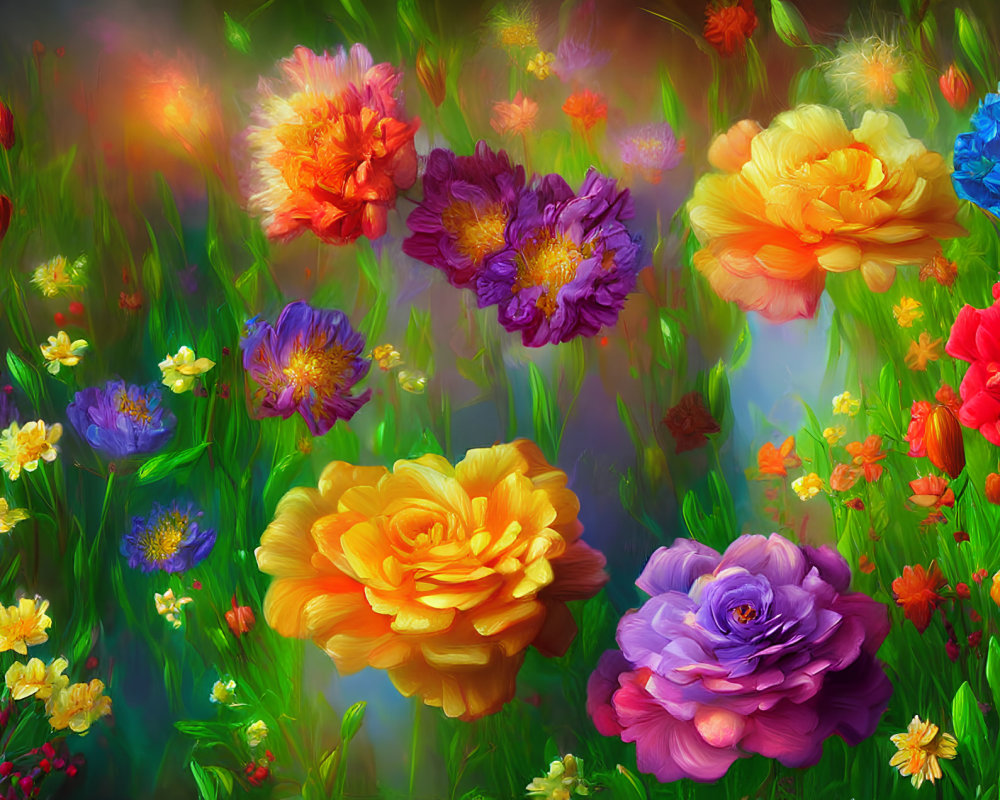 Assorted Flowers in Full Bloom with Dreamy Lighting Effects