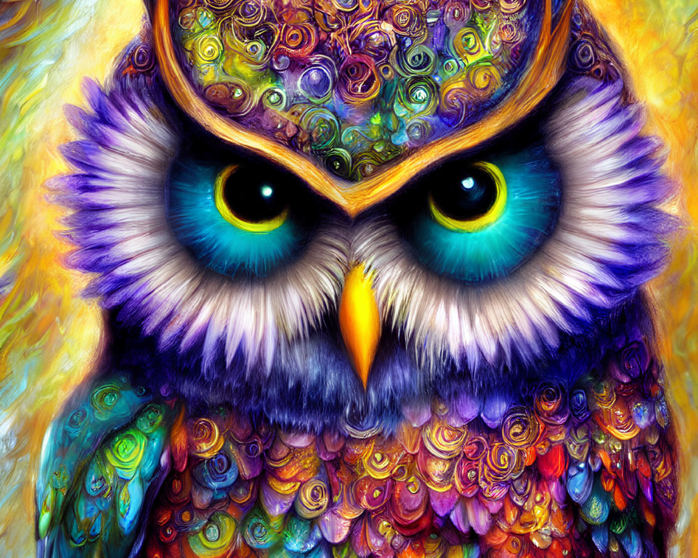Colorful Owl Painting with Intricate Patterns and Textures