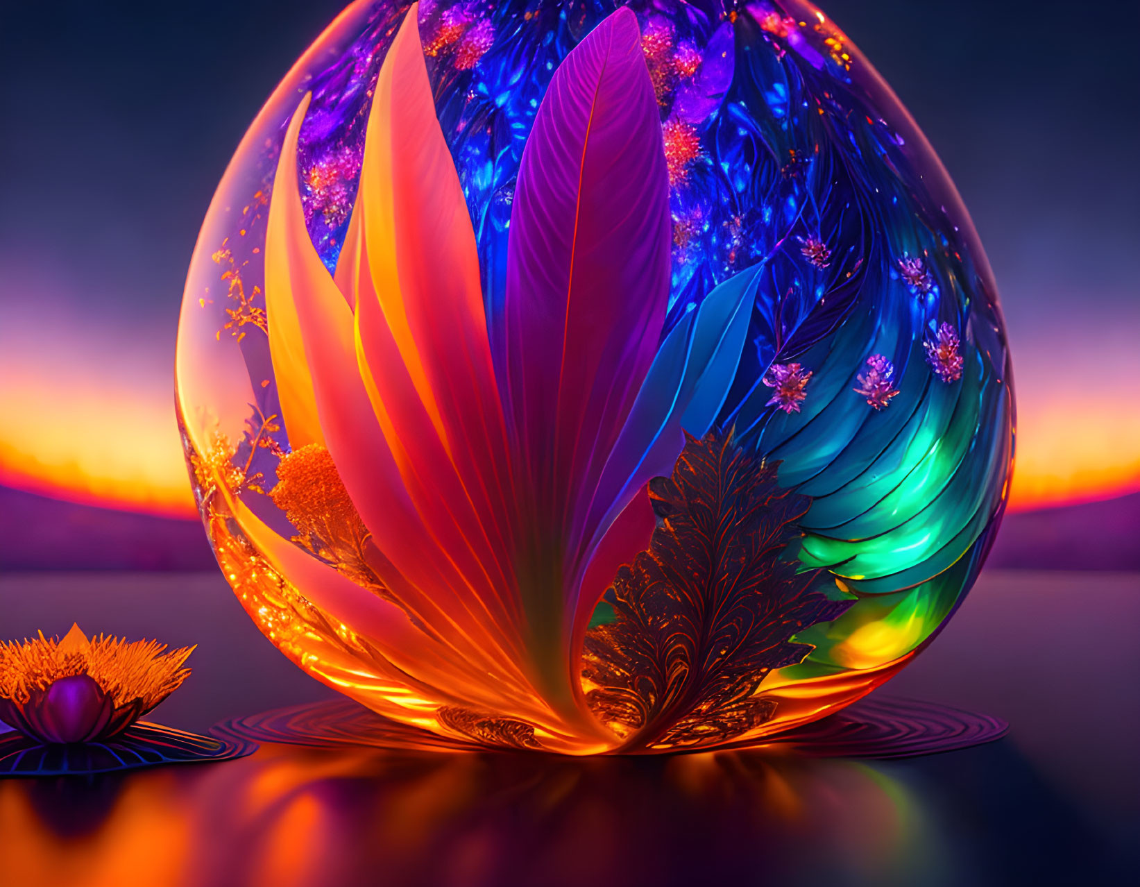 Rainbow Leaves In A Glass Globe