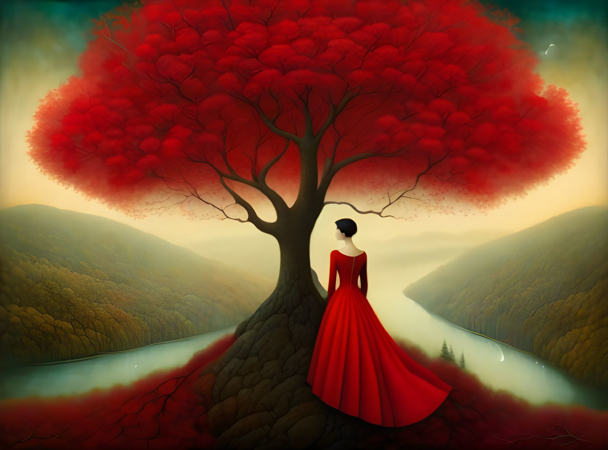 She Stands By The Red Tree