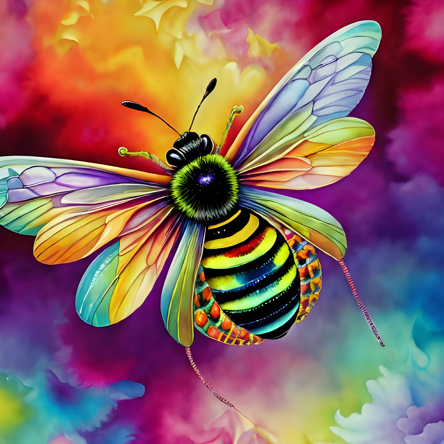Colorful Digital Illustration of Bee on Vibrant Abstract Background