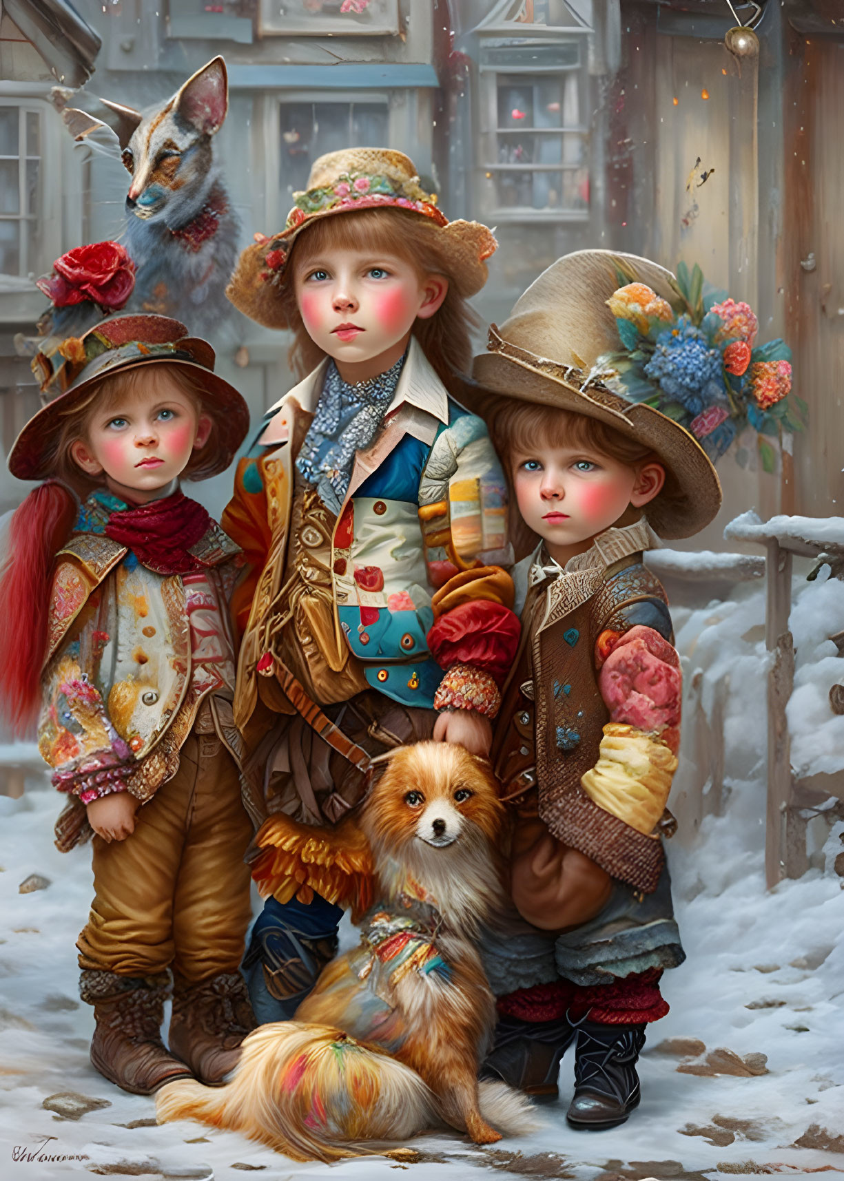 Three Children In The Snow