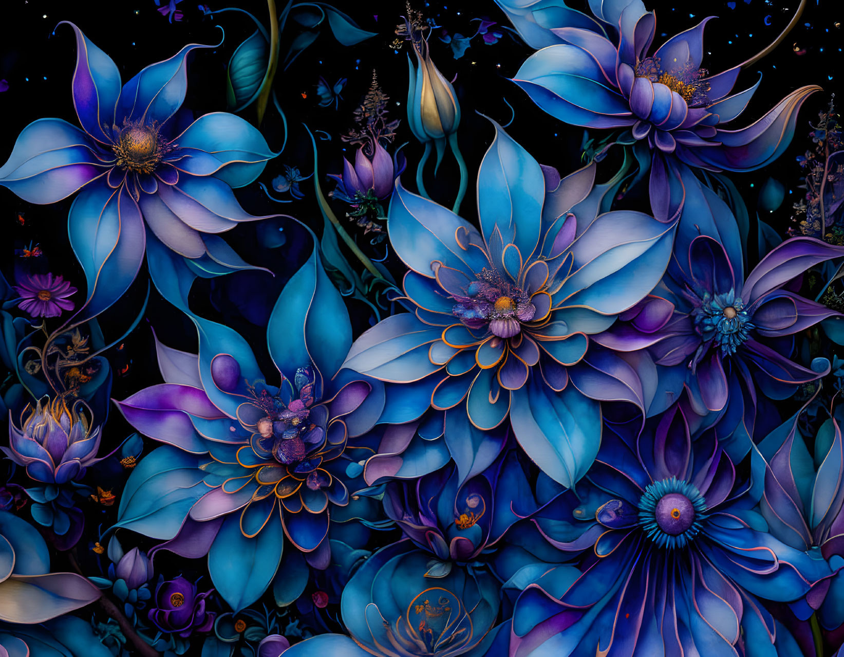 Blue Exotic Flowers 