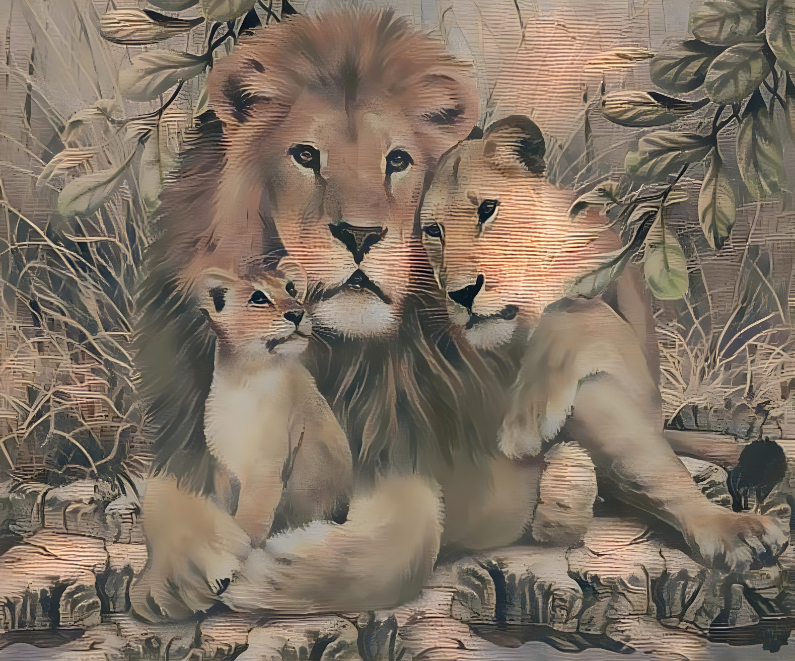 A Lion With It's Cubs