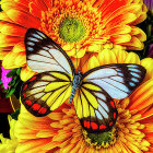 Colorful Butterfly Watercolor Painting on Orange Flowers