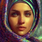 Detailed Digital Portrait of Woman with Colorful Scarf