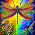 Colorful Dragonfly Artwork with Psychedelic Background