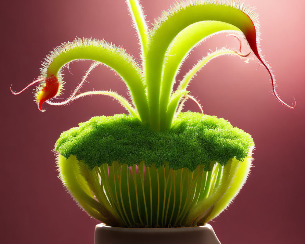 Venus Flytrap Plant with Open Traps and Teeth in White Pot