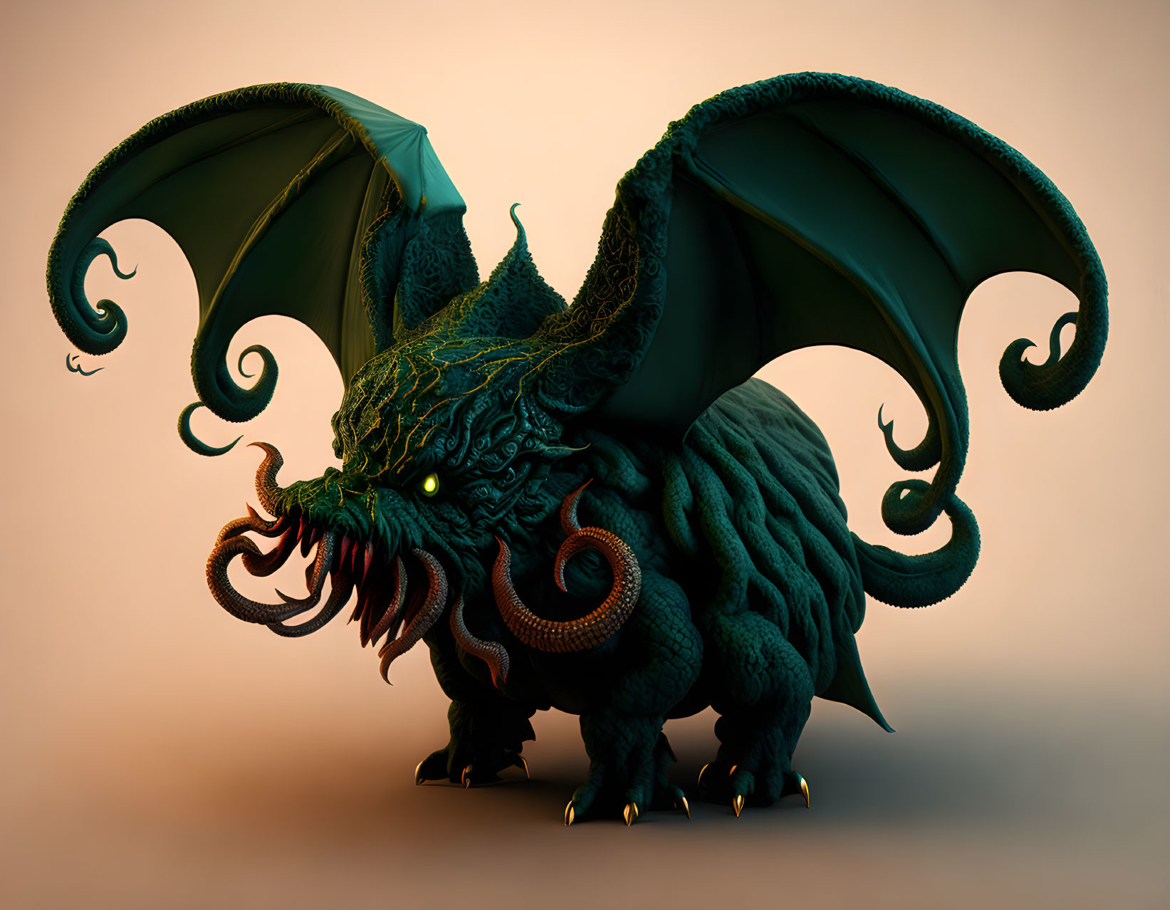 Detailed Digital Illustration of Mythical Green Dragon