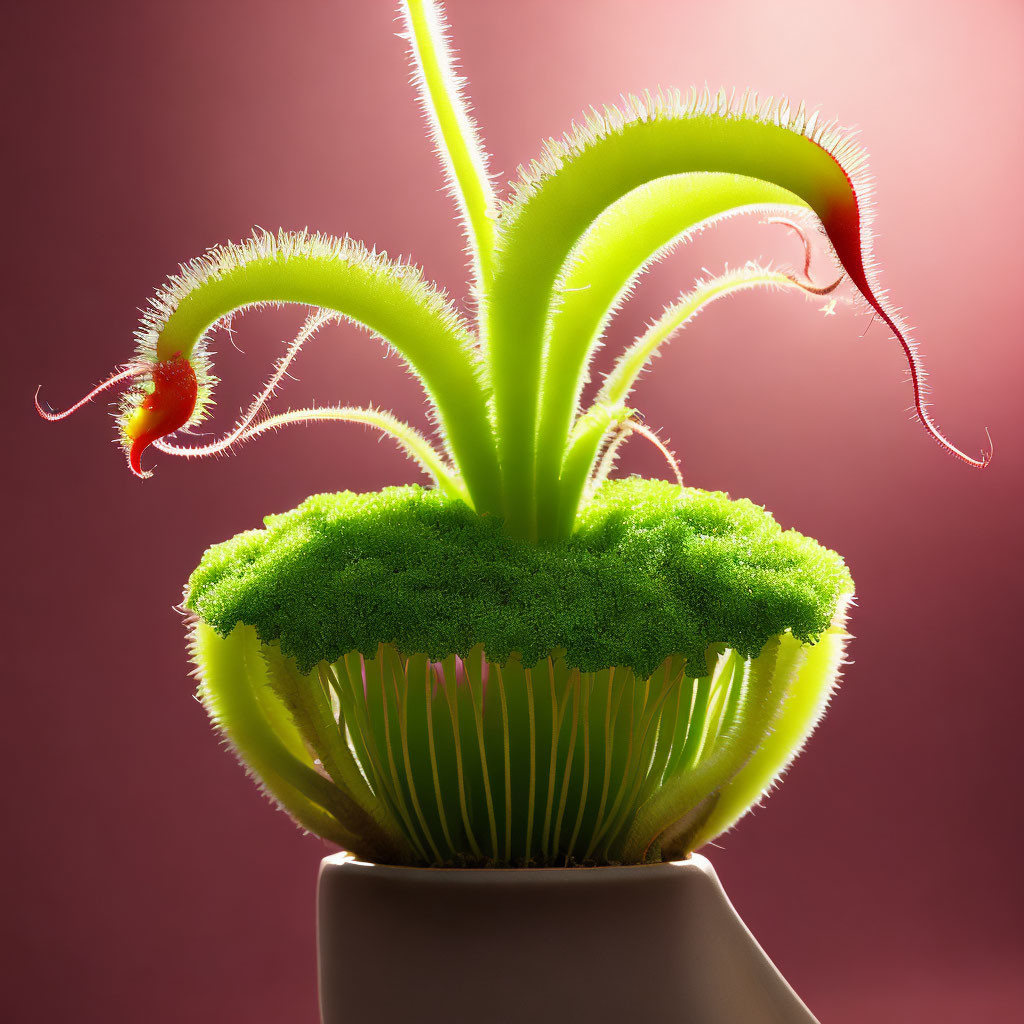Venus Flytrap Plant with Open Traps and Teeth in White Pot