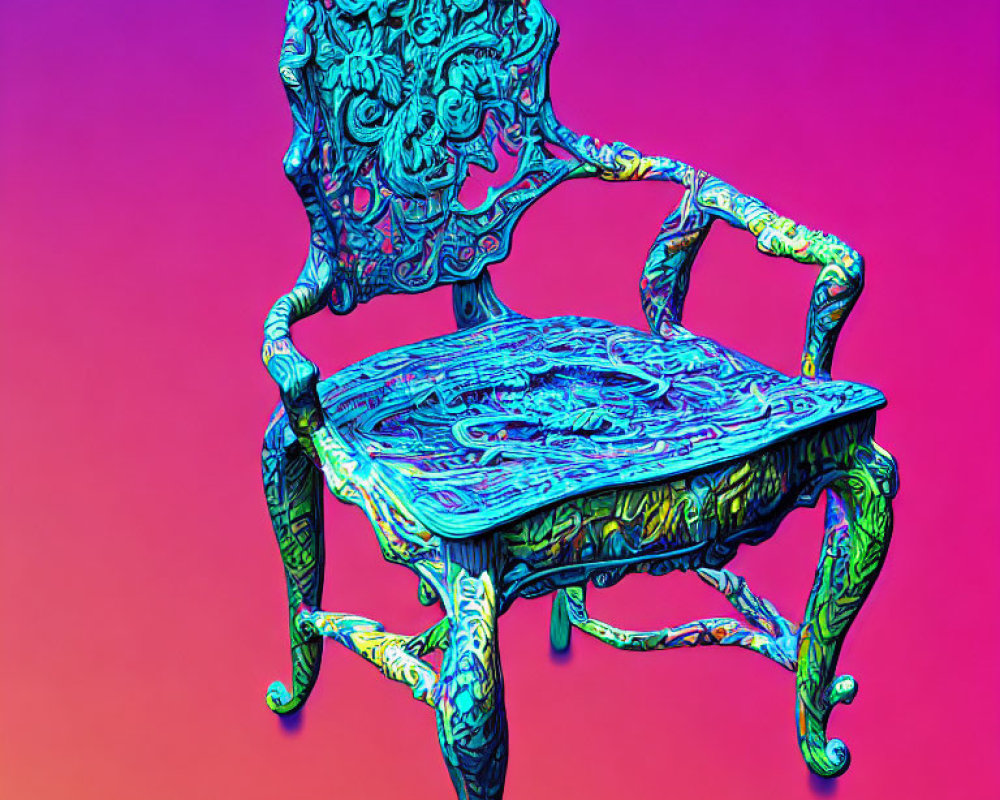 Colorful Psychedelic Chair on Pink and Purple Gradient Background