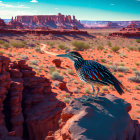 Colorful Bird Perched on Rock in Desert Landscape