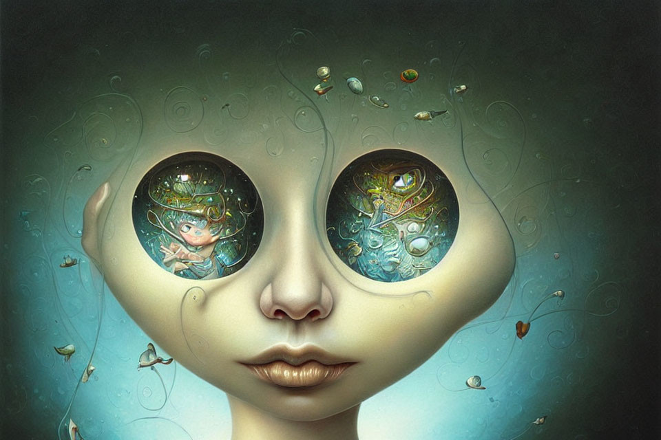 Surreal Artwork: Exaggerated Eyes with Cosmic Scenes