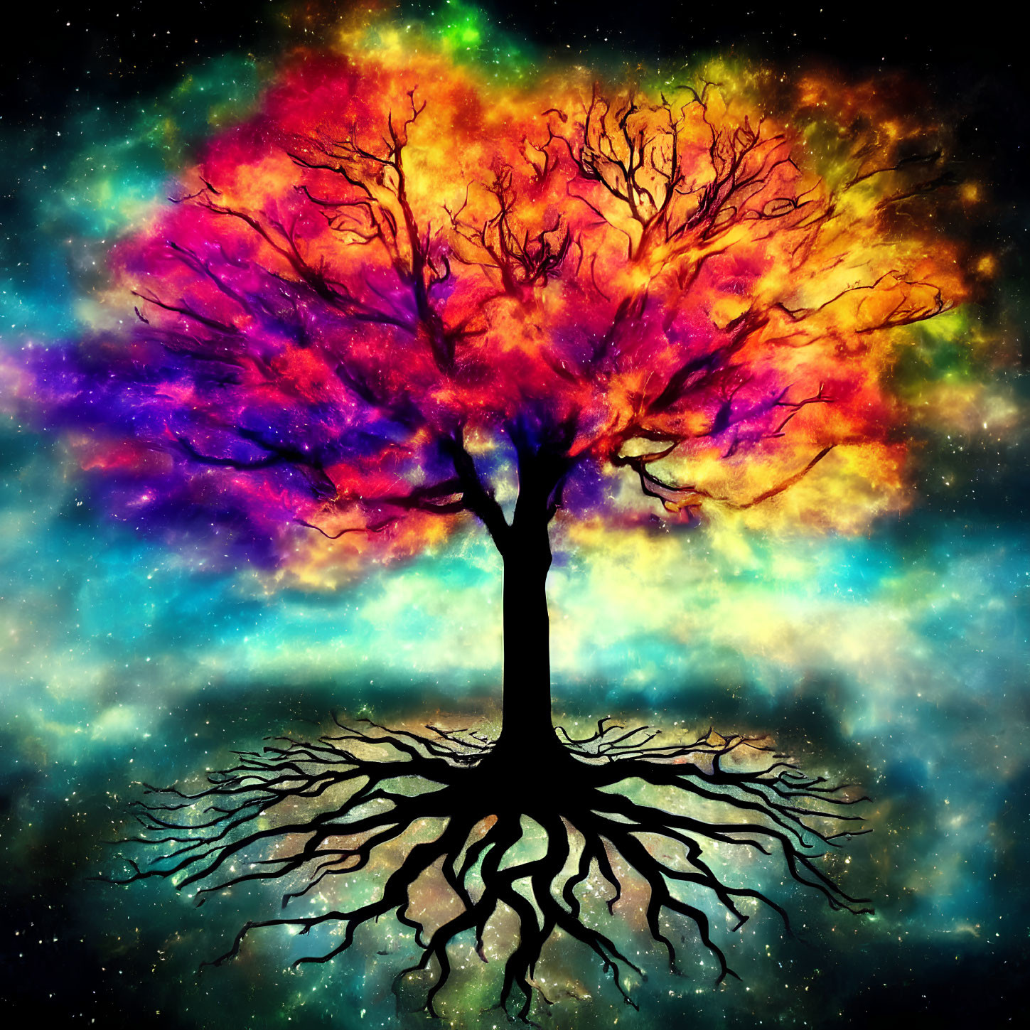 Colorful Nebula-Like Tree in Cosmic Setting