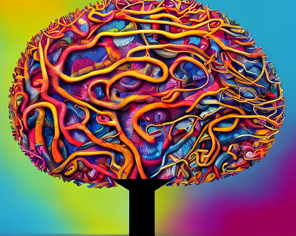 Colorful Psychedelic Brain Illustration with Vibrant Patterns